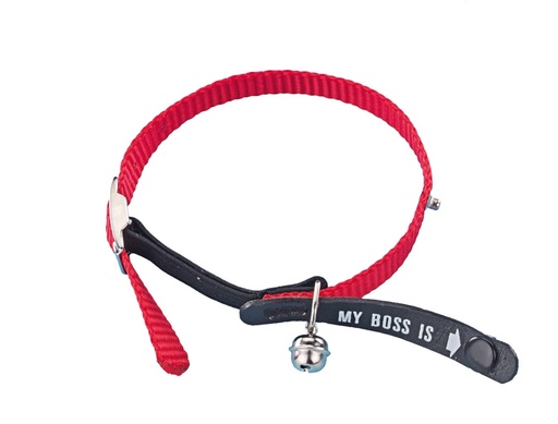 [NB7803801] Adres Kattenhalsband "Mijn baas is"  rood