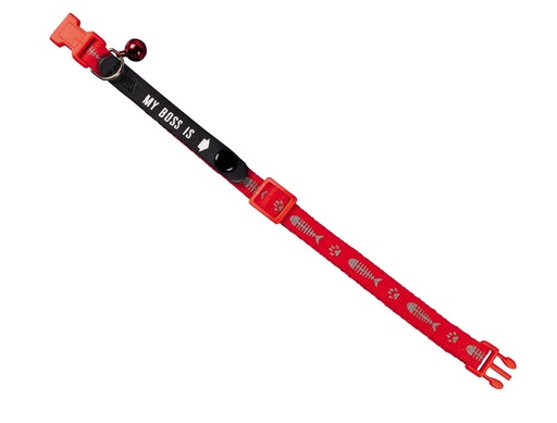 [NB7807001] Adres Kattenhalsband "Mijn baas is"  rood