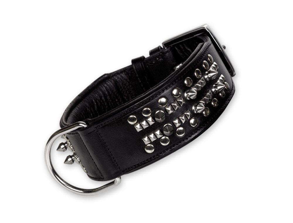 Leren halsband "DELGADO" 50 cm (44-49 cm); 50 mm zwart