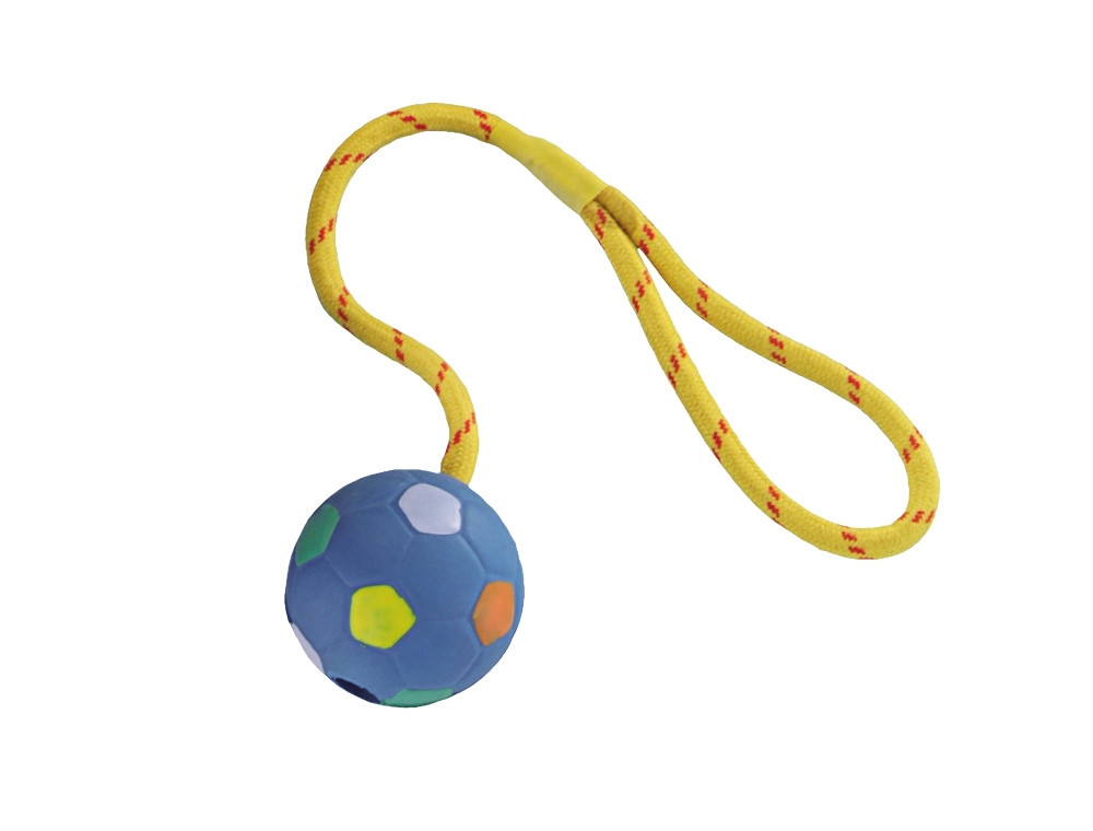 Rubberen bal met touw 6,5 cm Mix kleuren