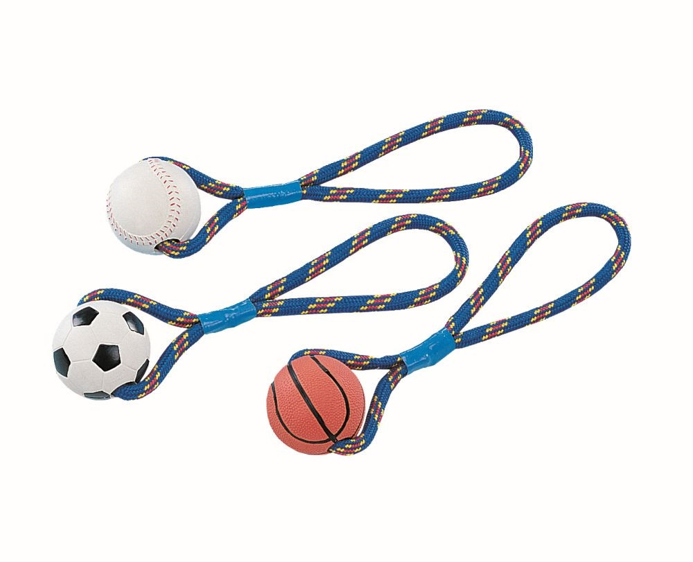 Rubberen bal met touw 8 cm 