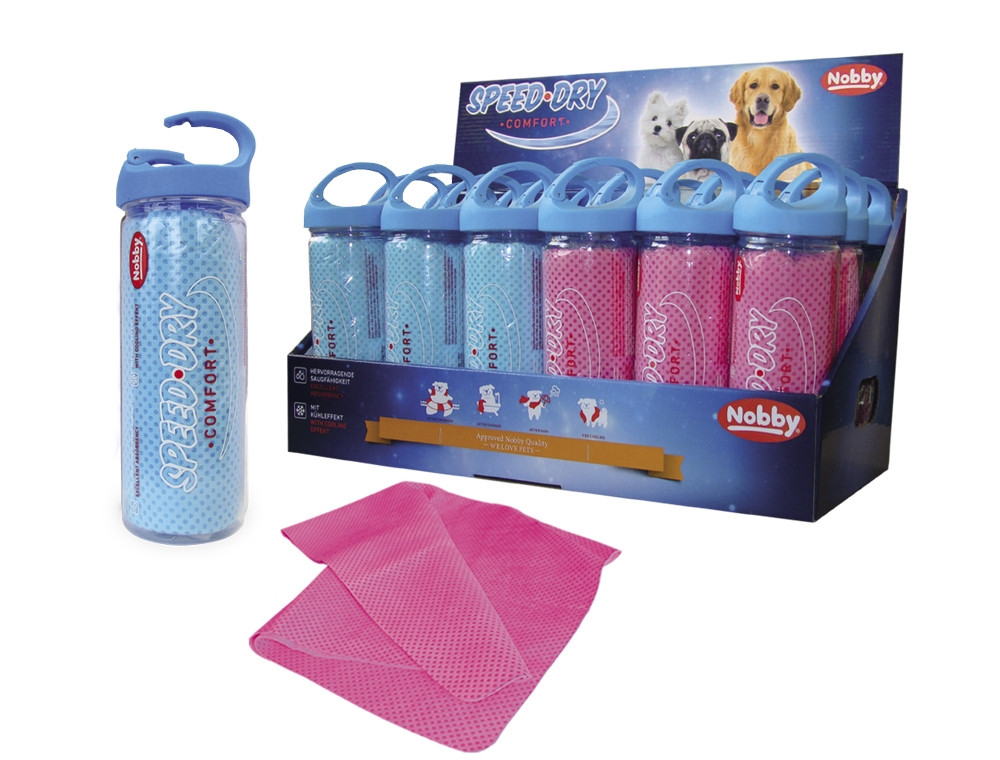 Handdoek "SPEED DRY COMFORT" 66 x 43 cm; Display 18 st. lichtblauw; roze