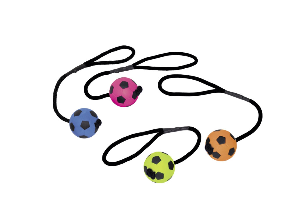 Voetbal van schuimrubber met touw 6,3 cm Mix kleuren
