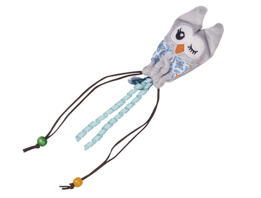 [NB80251] Pluche uil met houten bal 25 cm blauw