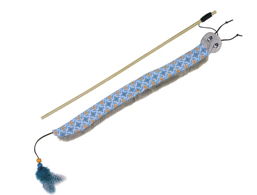 [NB80257] Teaser met pluchen worm stok 40 cm, bandje met speeltje 125 cm blauw