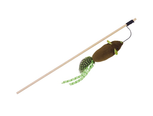[NB80272] Teaser met pluche muis met kattenkruid stok 40 cm, bandje met speeltje 95 cm groen