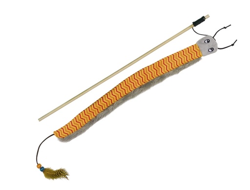[NB80285] Teaser met pluchen worm stok 40 cm, bandje met speeltje 125 cm oranje