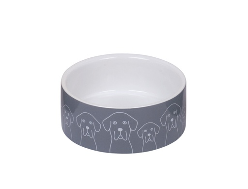 [NB82327] Keramieken schaal "Honden"  12 x 4,5 cm, 0,25 l wit