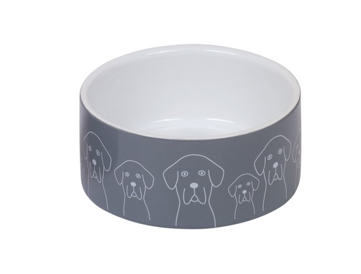 [NB82328] Keramieken schaal "Honden"  15 x 6 cm, 0,55 l wit