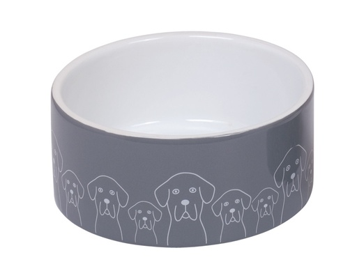 [NB82329] Keramieken schaal "Honden"  18 x 7 cm, 1,10 l wit