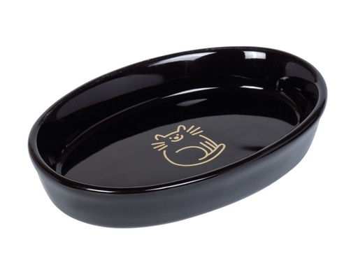[NB82345] Keramiek kattenbakje ovaal "Golden Cat" 17 x 11 x 2,5 cm, 0,12 l zwart