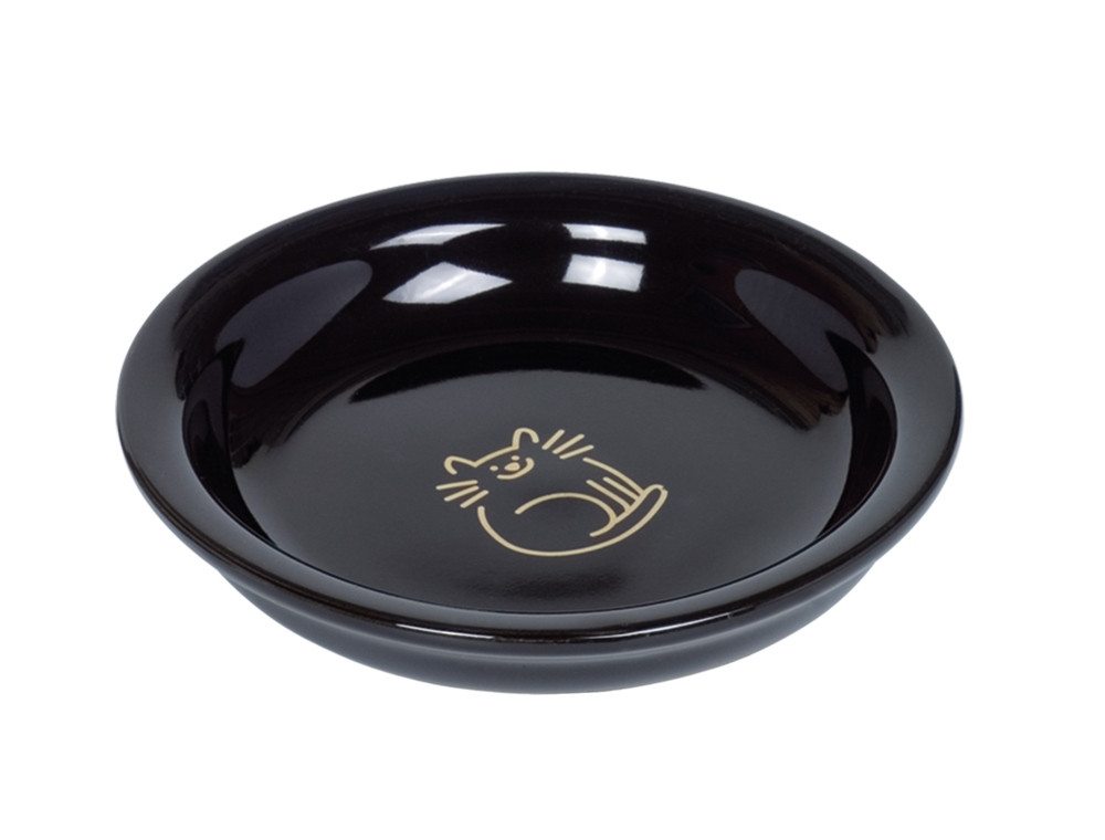 Keramieken kattenmelkschaaltje "Golden Cat"  14,0 x 2 cm, 0,1 l zwart