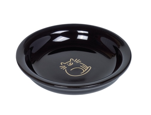 [NB82346] Keramieken kattenmelkschaaltje "Golden Cat"  14,0 x 2 cm, 0,1 l zwart
