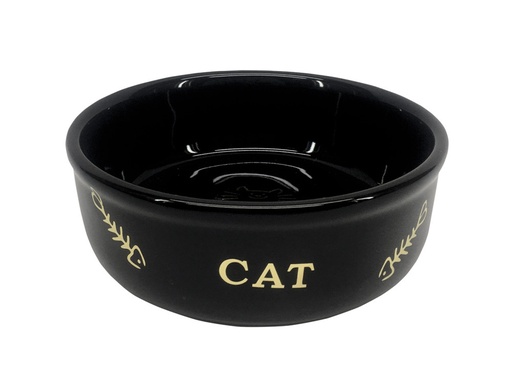 [NB82347] Keramieken kattenbak "Golden Cat"  13,5 x 4,5 cm, 0,25 l zwart