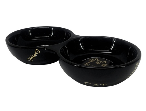 [NB82348] Keramieken dubbele kattenbak "Golden Cat"