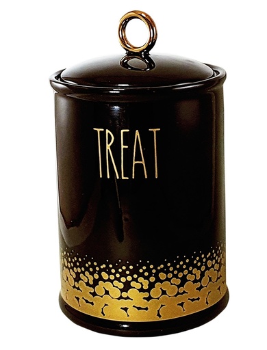 [NB82438] Keramieken snoeppotje "Treat" 10,5 x 10,5 x 18 cm, 0,85 l goud/zwart