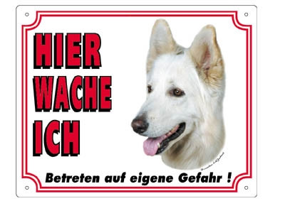 [NB93206] Waarschuwingsbord Duitse herder wit