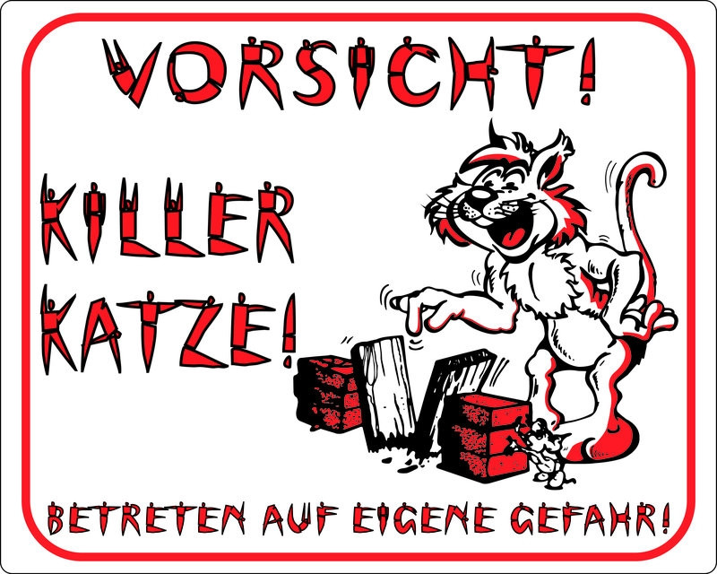 Waarschuwingsbord "Let op! Killer cat"