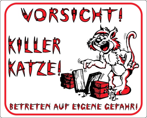 [NB93297] Waarschuwingsbord "Let op! Killer cat" 250 x 200 mm 