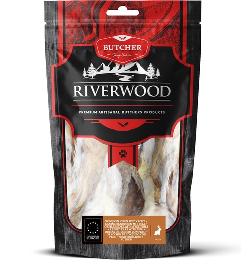 [JP140074] Riverwood Butcher Konijnenoren Met Vacht (6 x 100 gr.)